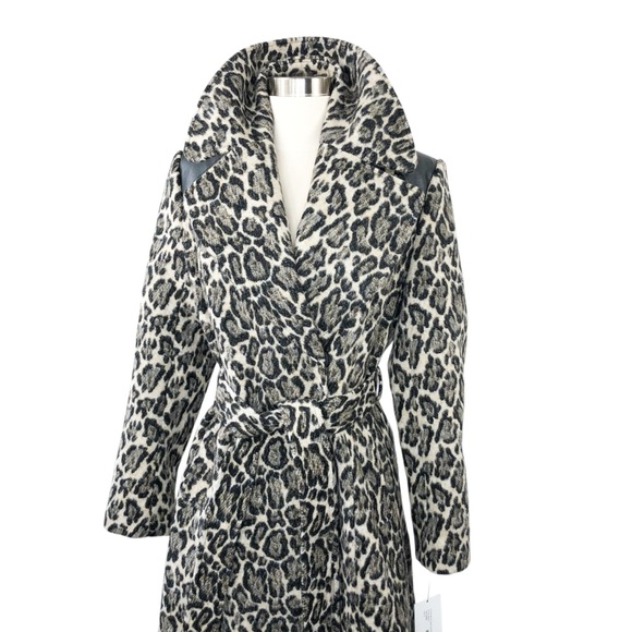 Blonde Leopard Trench Coat Wool • VIA SPIGA Leather Wrap Jacket Animal NWT Belt - Picture 2 of 11